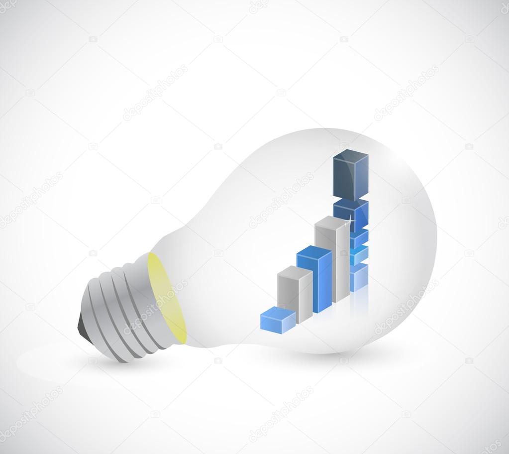business graph inside a light bulb. illustration