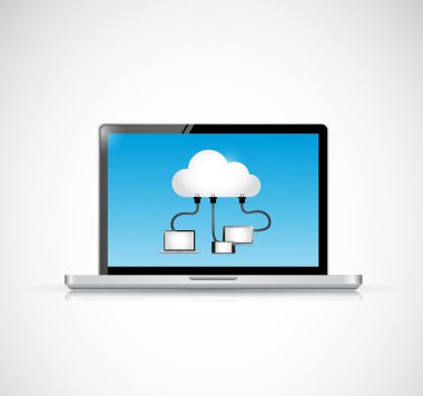 laptop ve bulut bilgisayar bağlantısı çizimi