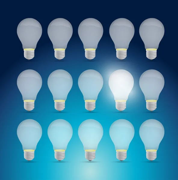 Set of light bulbs and one bright idea. — Stock Photo, Image