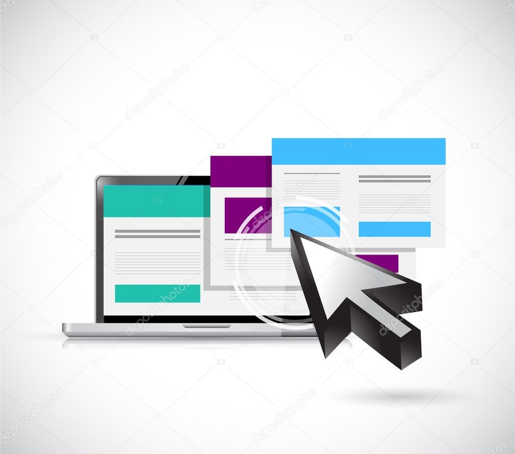 laptop and set of web browser. illustration