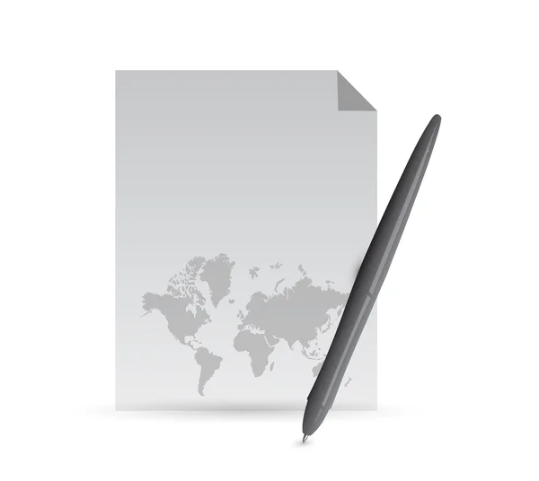 Paper and pencil and world map illustration — Stock Photo, Image