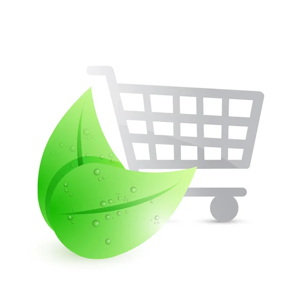 Alışveriş sepeti ve eko yaprak çizim tasarım — Stok fotoğraf