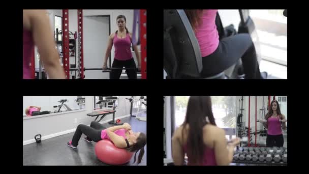 Wielu montaż wideo. fitness ćwiczenia na siłowni — Wideo stockowe