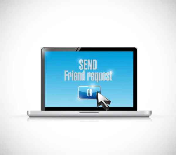 Stuur vriend request-bericht op een laptop computer — Stockfoto