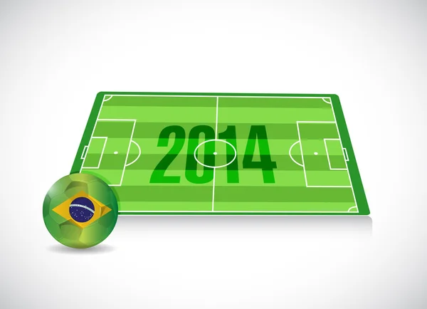 Brazil 2014 soccer field and ball illustration — Stock Photo, Image