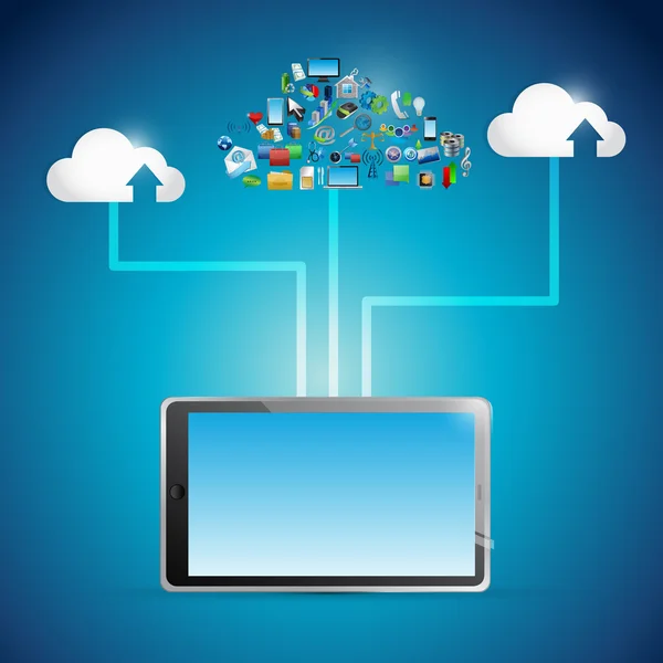 Tablet PC cloud computing-pictogram netwerk illustratie — Stockfoto