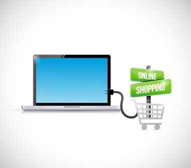 Online alışveriş bağlantı bilgisayar çizimi