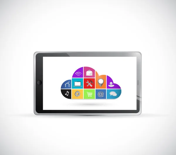 Tabletu a ikona barvy cloud computingu, ilustrace — Stock fotografie