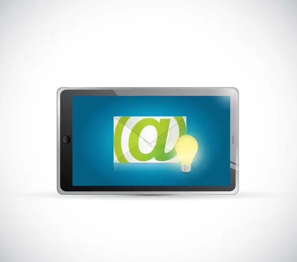 Tablet ilustrace design e-mailu a žárovka — Stock fotografie
