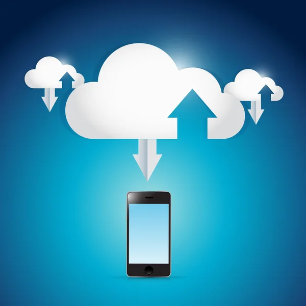 Illustration der Verbindung von Telefon und Cloud Computing — Stockfoto