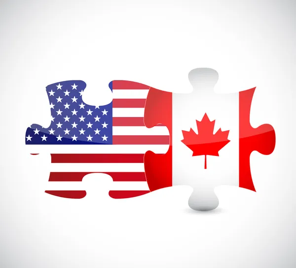 Usa and canada flag puzzle pieces illustration — Stock Photo, Image