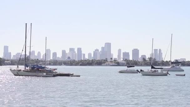 Łodzi wzdłuż wybrzeża na południe od miami. panoramę Miami — Stockvideo