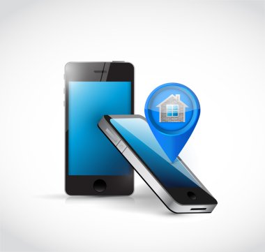 telefonları ve ev bulma illüstrasyon tasarımı