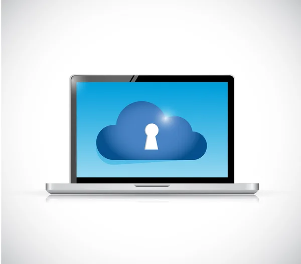 Bilgisayar laptop ve güvenli bulut. illüstrasyon — Stok fotoğraf