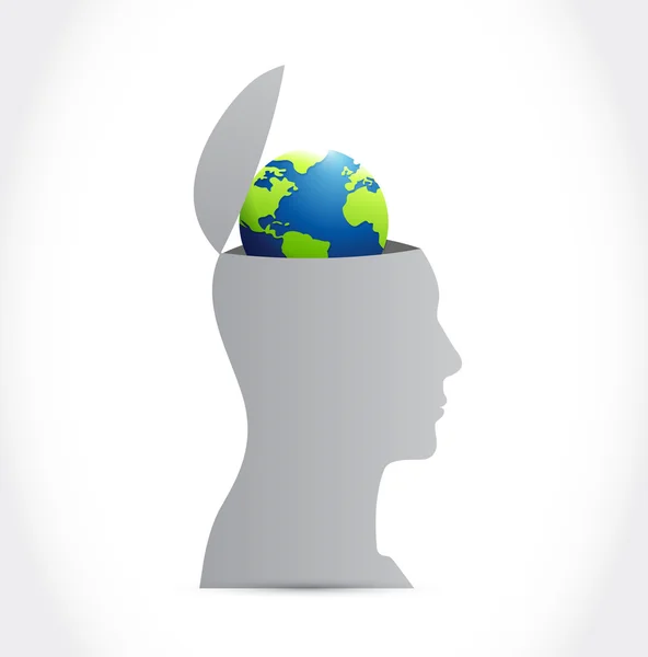 Head and globe inside a head illustration — Stock Photo, Image