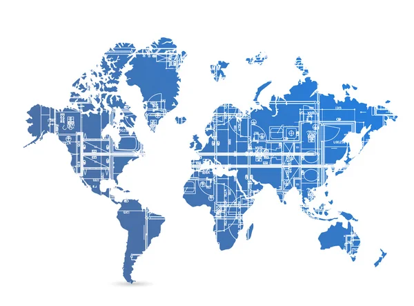 Blueprint world map illustration design — Stock Photo, Image
