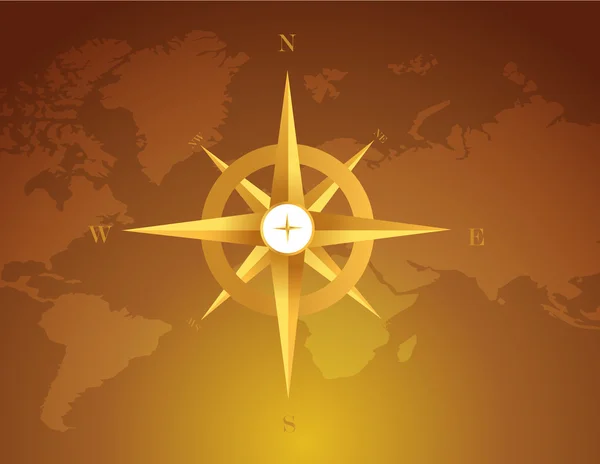 Gold compass over a world map brown — Stock Photo, Image