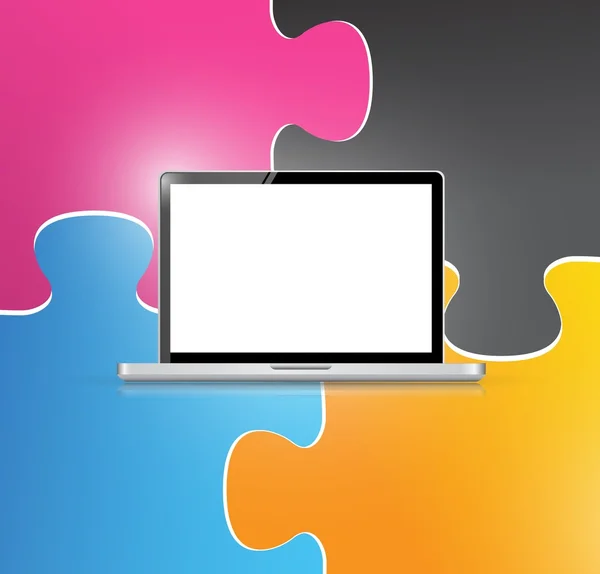 Puzzle pezzo e laptop illustrazione — Foto Stock