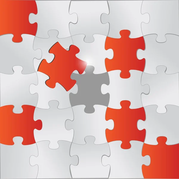 Pezzi puzzle rossi e grigi disegno illustrazione — Foto Stock