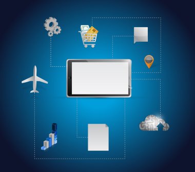 Tablet araçlar ve bağlantı illüstrasyon tasarımı