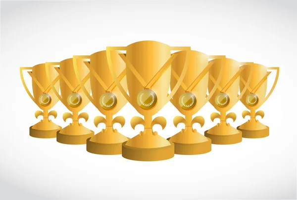 Ouro primeiro lugar troféus ilustração design — Fotografia de Stock