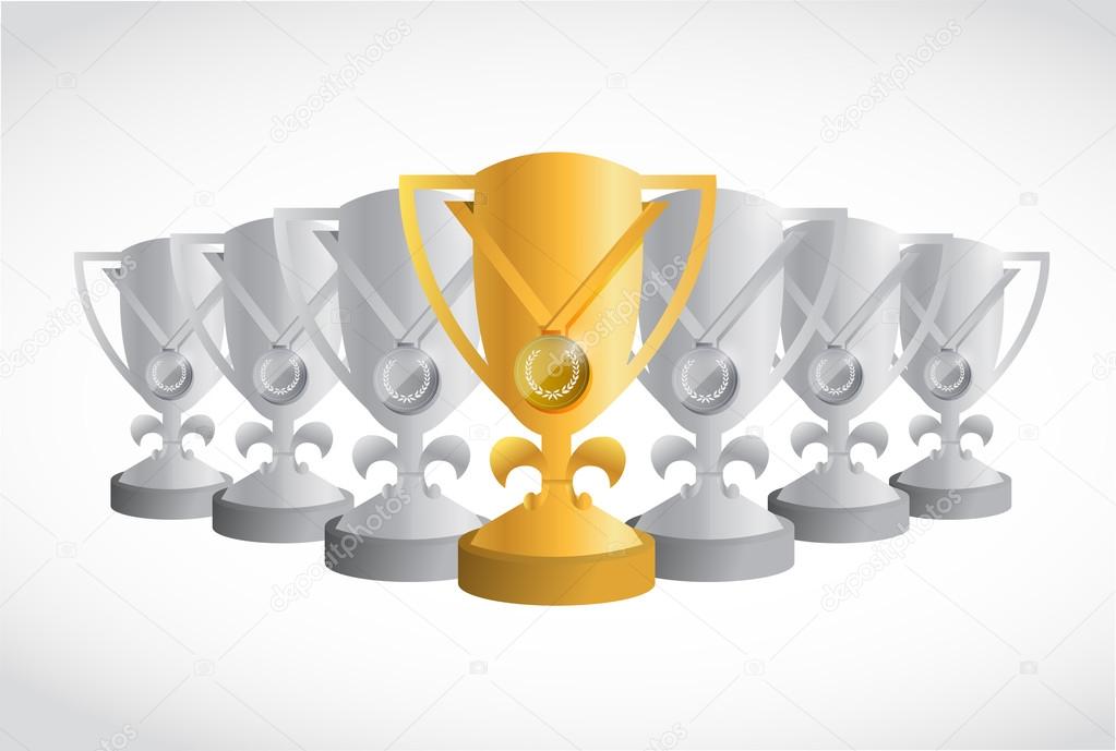 gold and silver trophies illustration design