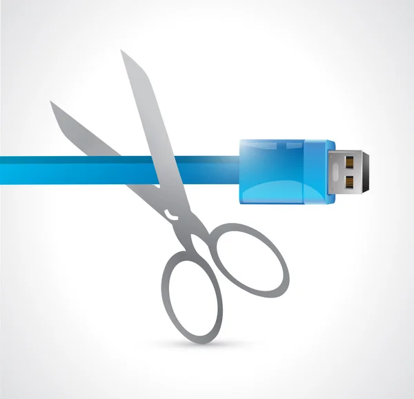 Cutting a USB cable.illustration — стоковое фото