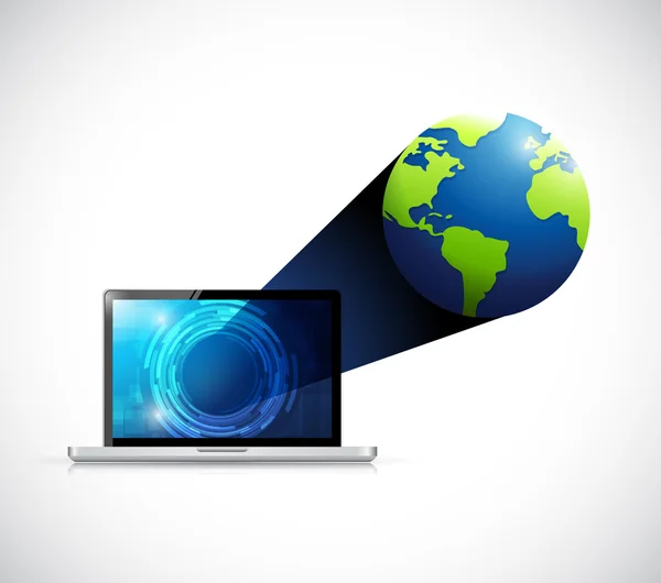Laptop technológia globe kapcsolat szemléltetése — Stock Fotó