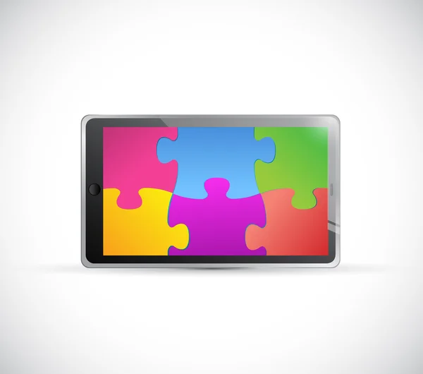 Puzzle pieces tablet screen illustration — Stock Photo, Image