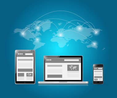 Web platformları ve dünya bağlantı illüstrasyon
