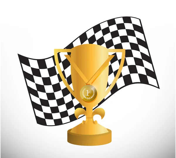 Bandiera a scacchi e disegno dell'illustrazione del trofeo — Foto Stock
