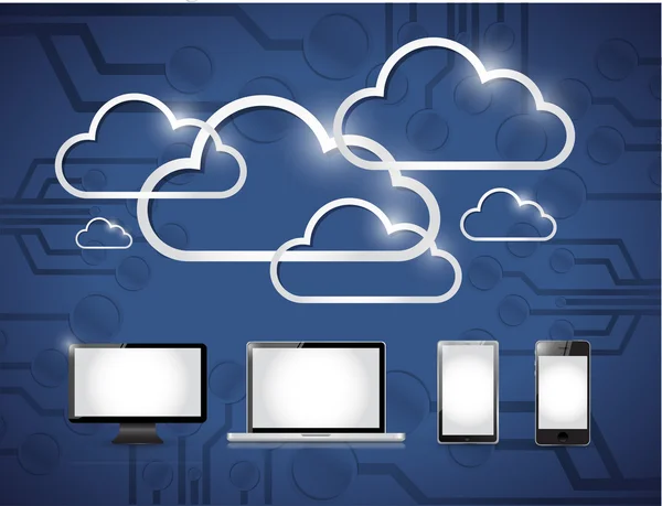 Eletrônica e nuvens computação ilustração — Fotografia de Stock