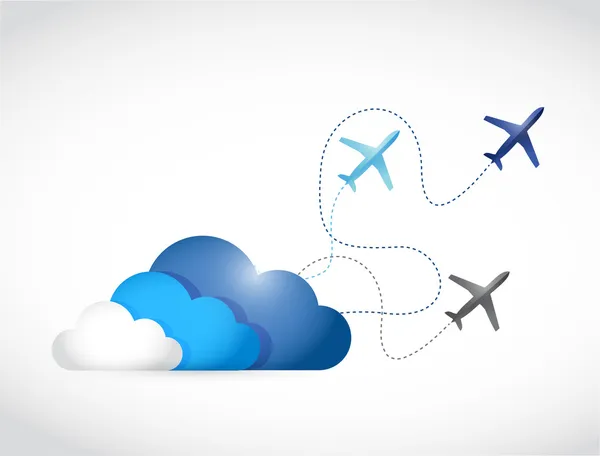 Projeto de ilustração de rotas de nuvem e avião — Fotografia de Stock