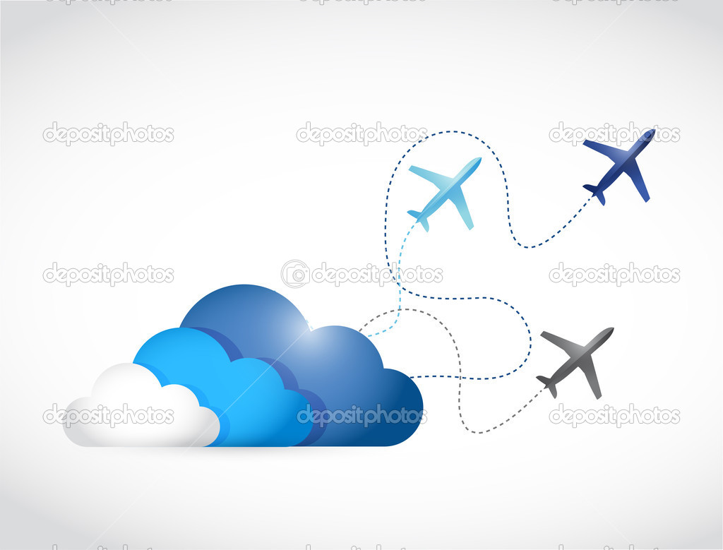 cloud and airplane routes illustration design