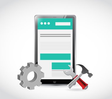 Web sitesi tablet dişli ve araçlar illüstrasyon