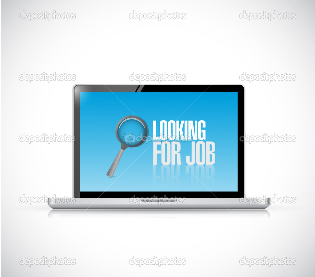 computer looking for a job sign illustration