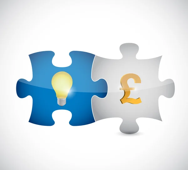 Puzzle pieces light bulb and pound illustration — Stock Photo, Image