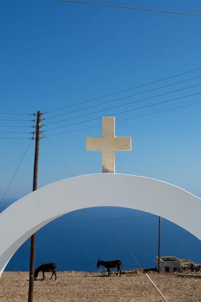 Orthodox Cross and donkeys — Stock Photo, Image