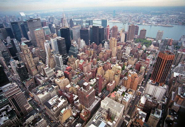 Aerial view of Manhattan from the Empire State Building New York, Vision of the 80'.