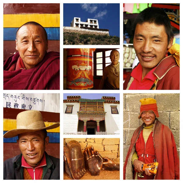 Composition of various portraits of Tibetan monks — Stock Photo, Image
