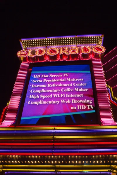 ทางเข้าของ Eldorado Casino ใน Reno ในเวลากลางคืน — ภาพถ่ายสต็อก