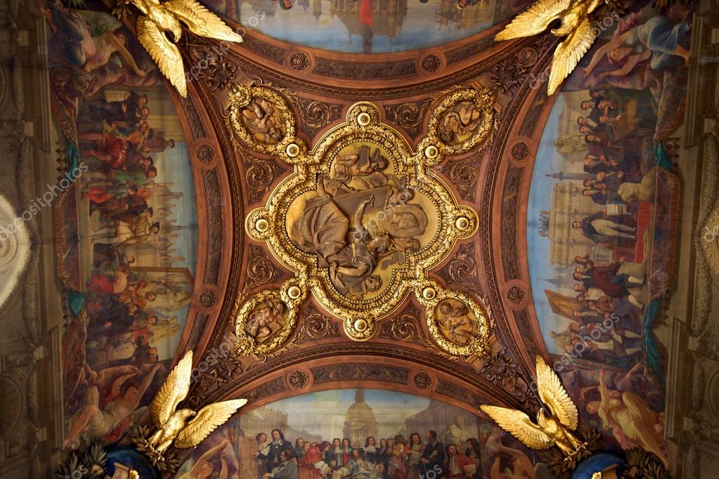 Detail Of A Painting On A Ceiling At The Louvre Museum In Paris