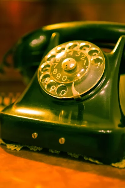 Old vintage green phone from the seventies — Stock Photo, Image