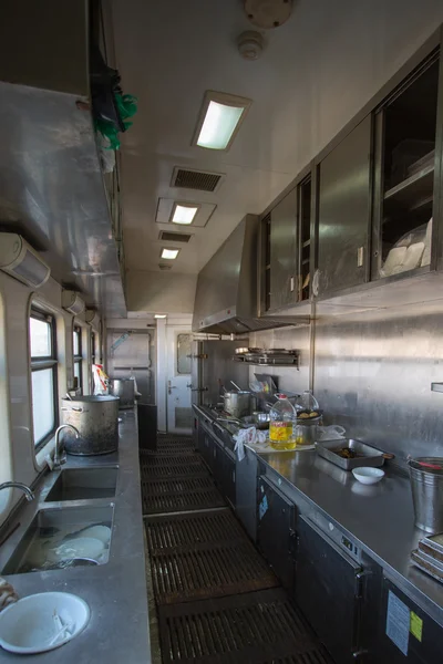 Empty dirty kitchen of the train Lhasa - Shanghai in China — Stock Photo, Image