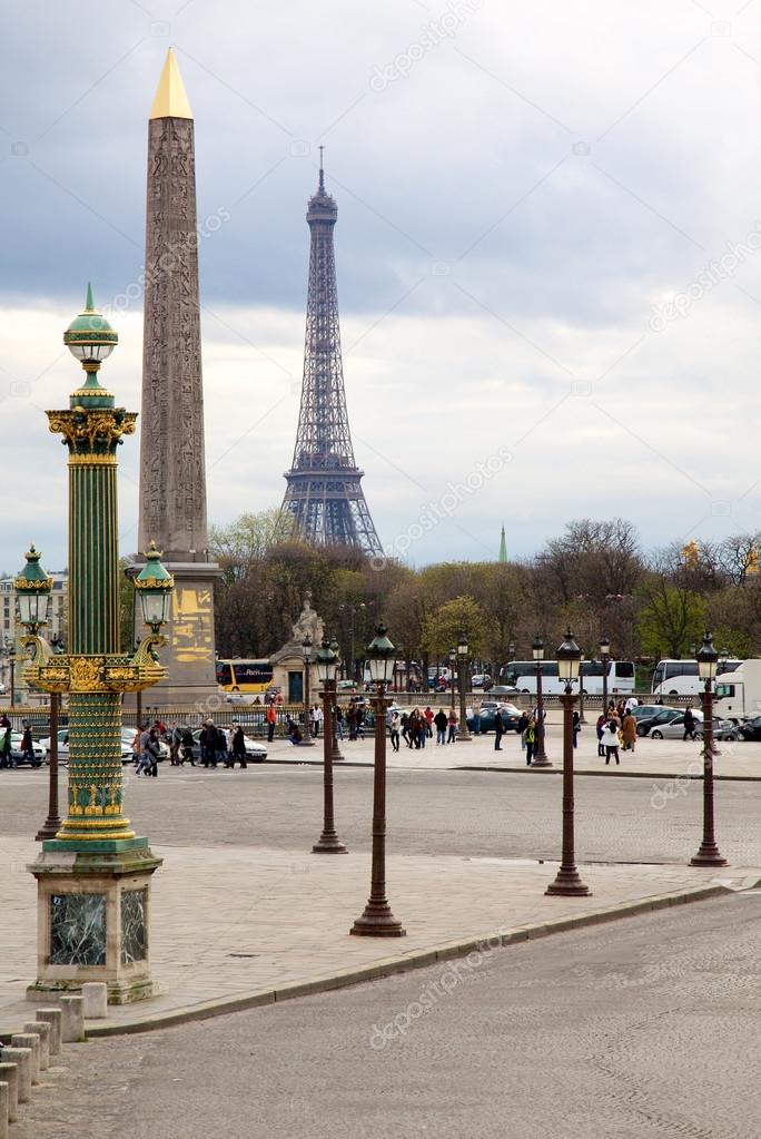 Famous monuments in Paris. The Eiffel Tower as well as the obeli