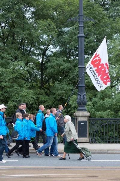 Trade unionists during a demonstration in Warsaw - Poland — Stock Photo, Image