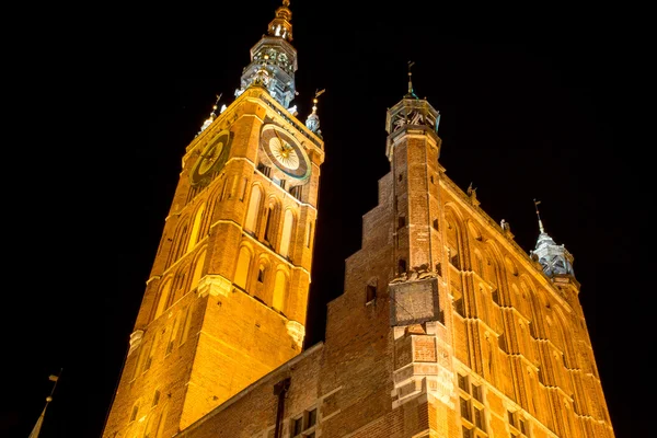 Staré město Gdaňsk v noci, Polsko — Stock fotografie