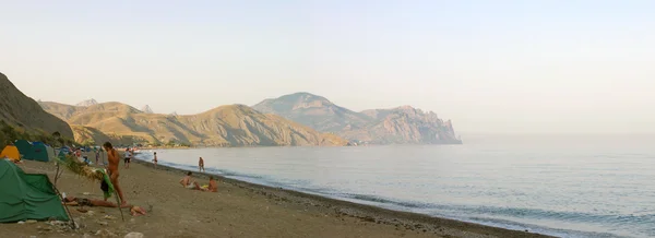 Panorama de la vida de playa de Crimea en Crimea, Ucrania —  Fotos de Stock