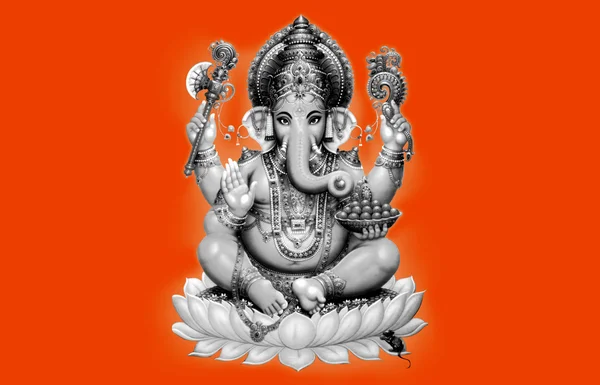 Ganesh black and white on orange background — Stock Photo, Image