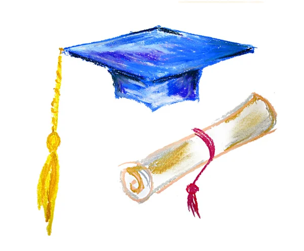 Graduation cap and diploma — Stock Photo, Image